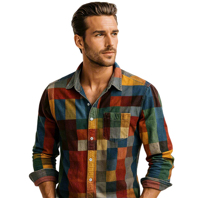 Sønder | Vintage Skjorte med Regnbuemønste