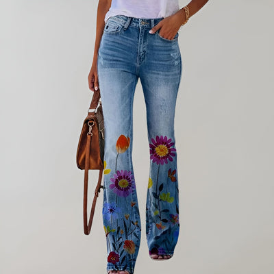 Novalie | Stilfulde Blomsterbroderede Flare Jeans