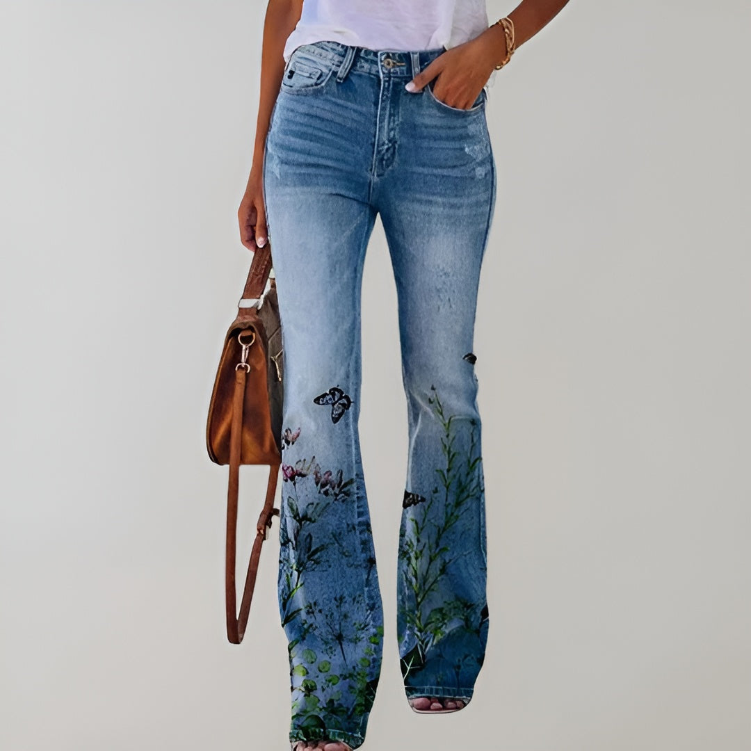 Novalie | Stilfulde Blomsterbroderede Flare Jeans