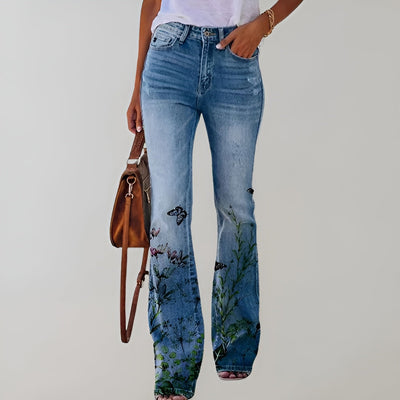 Novalie | Stilfulde Blomsterbroderede Flare Jeans