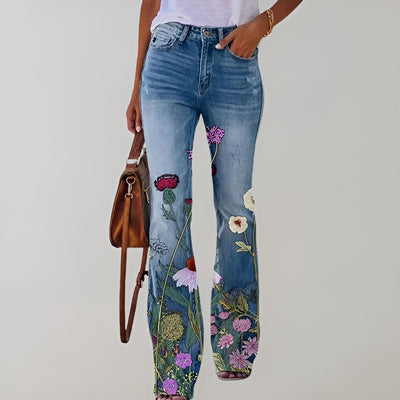 Novalie | Stilfulde Blomsterbroderede Flare Jeans