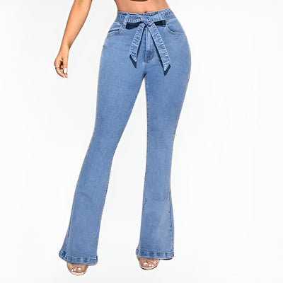 Susie | Stilfulde Flossede Jeans med Bindebånd Foran