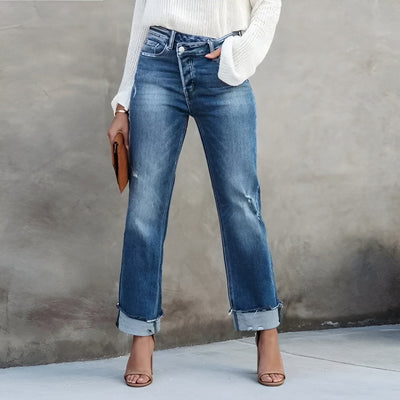 Hanna | Højtaljede cropped jeans med brede ben