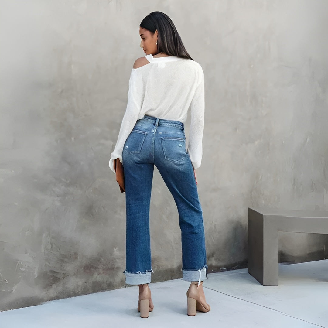 Hanna | Højtaljede cropped jeans med brede ben