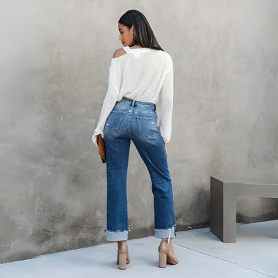 Hanna | Højtaljede cropped jeans med brede ben